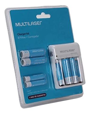 Pilhas Recarregáveis Com Carregador - 8 Unidades De Pilhas Recarregavel 4 AA E4 AAA Multilaser Bilvolt