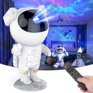 AUKYO Projetor estrelado de astronauta luz de projetor de galáxia ajustável de 360° com luz noturna de astronauta adequado para sala de jogos, home theater, quarto adulto infantil, aniversário, Natal